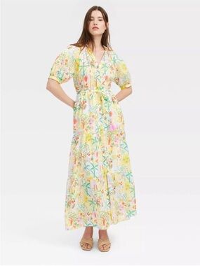 Roller Rabbit x Target Floral Tiered Maxi Dress in Yellow and Pastel Print